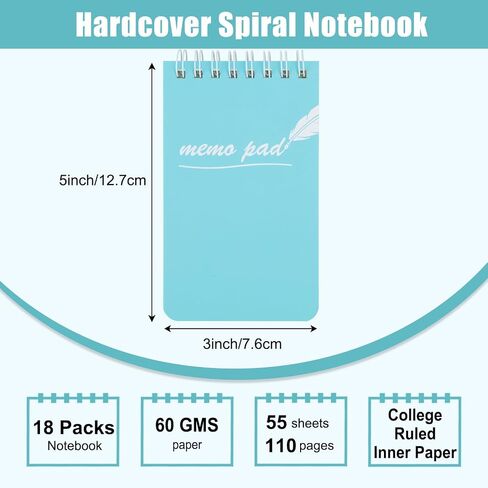 EOOUT 18 Pack Small Spiral Notebooks, 3x5 Mini Notepads Pocket Notebook, Memo Pads with Lined Pages, 9 Candy Colors, 55 Sheets Per Notebook for Home, Office, School and Gifts in Saudi Arabia