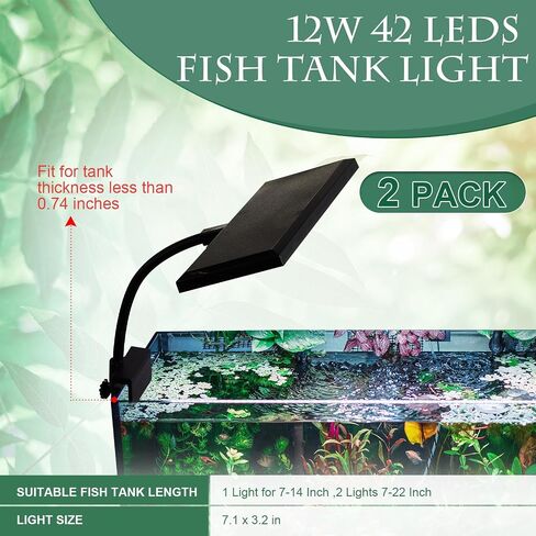 Rossesay 2 Pack Fish Tank Light Clip on LED Aquarium Light 12W 42 LEDs Assemble Aquarium Lamp with White Blue Red Green, 7-14 Inch for 7-22 Inch Planted Tank in Saudi Arabia