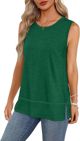 XIEERDUO Womens Summer Tank Tops Sleeveless Round Neck Casual Side Hem Tops Loose Fit in Kuwait