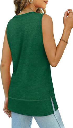 XIEERDUO Womens Summer Tank Tops Sleeveless Round Neck Casual Side Hem Tops Loose Fit in Kuwait