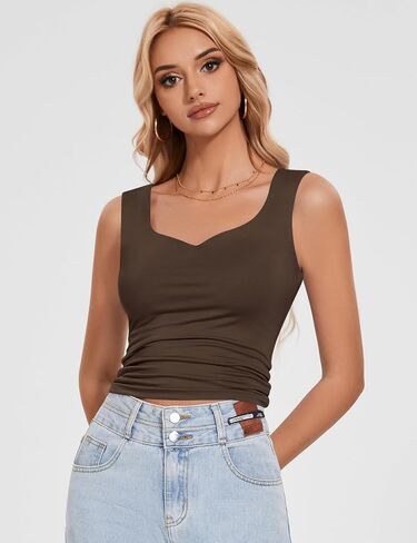LOMON Women Tank Tops Sweetheart Neck Going Out Tops Slim Fit Double Lined Sleeveless Crop Shirts in Saudi Arabia
