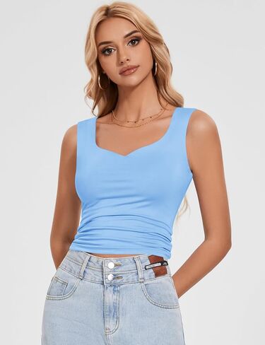 LOMON Women Tank Tops Sweetheart Neck Going Out Tops Slim Fit Double Lined Sleeveless Crop Shirts in Saudi Arabia
