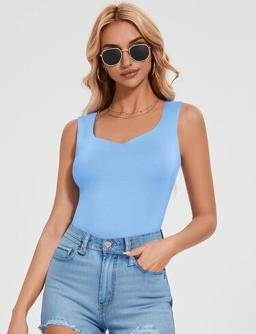 LOMON Women Tank Tops Sweetheart Neck Going Out Tops Slim Fit Double Lined Sleeveless Crop Shirts in Saudi Arabia