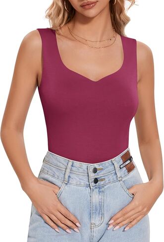 LOMON Women Tank Tops Sweetheart Neck Going Out Tops Slim Fit Double Lined Sleeveless Crop Shirts in Saudi Arabia