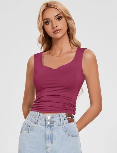 LOMON Women Tank Tops Sweetheart Neck Going Out Tops Slim Fit Double Lined Sleeveless Crop Shirts in Saudi Arabia