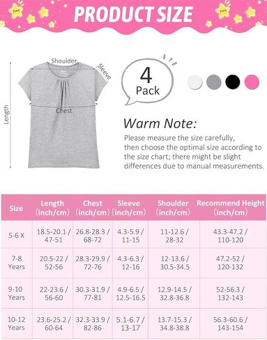 قمصان Poroka مكونة من 4 قطع من القطن بأكمام قصيرة وأكمام منتفخة للأطفال البنات ورقبة دائرية وأكمام قصيرة للأطفال in Kuwait