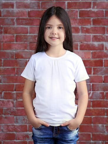 قمصان Poroka مكونة من 4 قطع من القطن بأكمام قصيرة وأكمام منتفخة للأطفال البنات ورقبة دائرية وأكمام قصيرة للأطفال in Kuwait