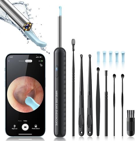 Ear Wax Removal, Earwax Removal Kit with 8 Pcs Ear Set, Ear Cleaning Kit with 6 Ear Pick, Ear Cleaner Otoscope with Light, Ear Camera for iPhone, iPad, Android Phones (Black) in Saudi Arabia
