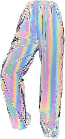 Aelidiya Night Club Metallic Hologram Shiny Pants Party Trousers Sports Active Pants in Saudi Arabia