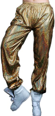 Aelidiya Night Club Metallic Hologram Shiny Pants Party Trousers Sports Active Pants in Saudi Arabia