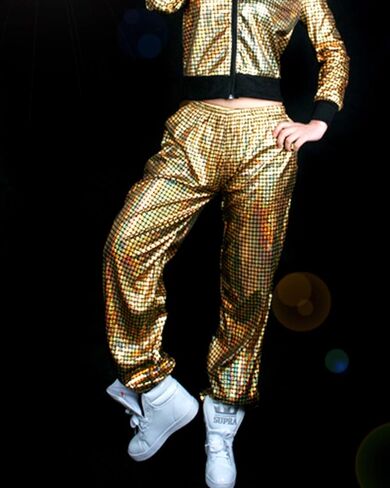 Aelidiya Night Club Metallic Hologram Shiny Pants Party Trousers Sports Active Pants in Saudi Arabia