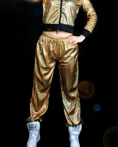 Aelidiya Night Club Metallic Hologram Shiny Pants Party Trousers Sports Active Pants in Saudi Arabia