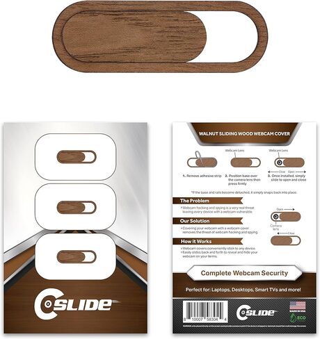 C-SLIDE Family Pack Wooden Webcam Slide Cover | Sliding Laptop Camera Blocker | 1.24" x 0.45" by 0.6 mm Thin | Camera Blocker for Computers, Tablets, Echos | Make Security a Priority | Walnut in Kuwait
