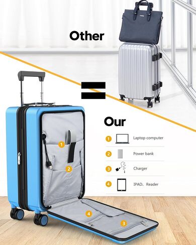 حقيبة حمل MGOB - حقيبة صلبة بعجلات دوارة وقفل TSA، معتمدة من شركة الطيران للرجال والنساء (Blue-G3، حقيبة محمولة مقاس 20 بوصة) in Kuwait
