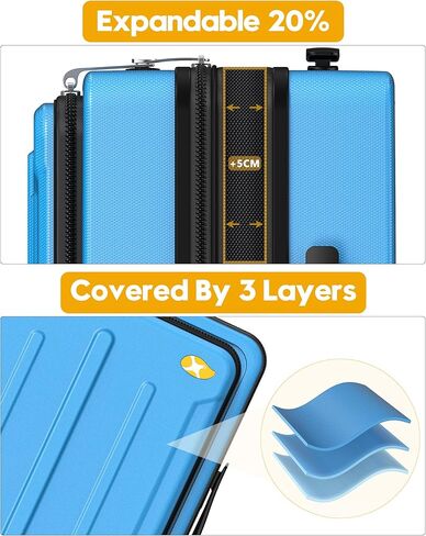 حقيبة حمل MGOB - حقيبة صلبة بعجلات دوارة وقفل TSA، معتمدة من شركة الطيران للرجال والنساء (Blue-G3، حقيبة محمولة مقاس 20 بوصة) in Kuwait