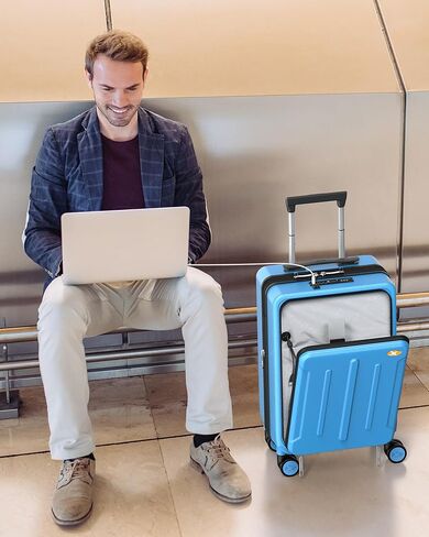 حقيبة حمل MGOB - حقيبة صلبة بعجلات دوارة وقفل TSA، معتمدة من شركة الطيران للرجال والنساء (Blue-G3، حقيبة محمولة مقاس 20 بوصة) in Kuwait