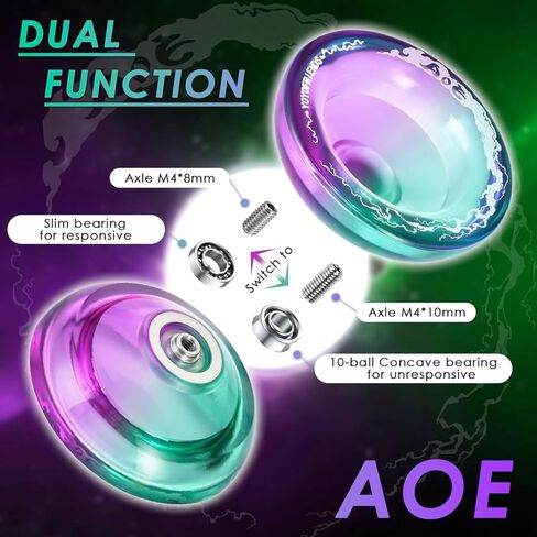 7YO استجابة يويو AOE، يويو ثنائي الغرض للأطفال المبتدئين، يويو احترافي من البلاستيك العريض مع محمل KK + محور + 5 سلاسل يويو (أخضر أرجواني) in Kuwait