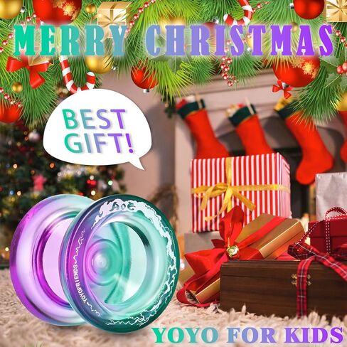 7YO استجابة يويو AOE، يويو ثنائي الغرض للأطفال المبتدئين، يويو احترافي من البلاستيك العريض مع محمل KK + محور + 5 سلاسل يويو (أخضر أرجواني) in Kuwait