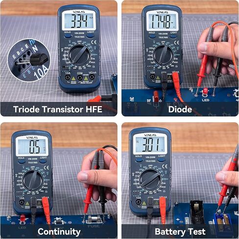 مقياس فولتميتر تيار متردد رقمي متعدد من VENLAB، مقياس أوم، يقيس الجهد الكهربي والتيار والمقاومة والاستمرارية والصمام الثنائي وhFE، ويختبر السلك المباشر in Kuwait