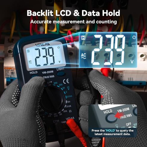 مقياس فولتميتر تيار متردد رقمي متعدد من VENLAB، مقياس أوم، يقيس الجهد الكهربي والتيار والمقاومة والاستمرارية والصمام الثنائي وhFE، ويختبر السلك المباشر in Kuwait