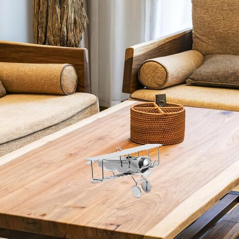 HOMSFOU Retro Iron Aircraft Handicraft Vintage Biplane Airplane Model Wrought Iron Aircraft Toy Desktop Decor Photo Props Fireplace Mantle Ornament in Kuwait