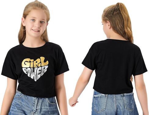 Dvenki Stylish Graphics Bright Base Color - Cute Crop Top for Little & Big Girls - Summer T-Shirt Clothes Tween Size 6-18 in Kuwait