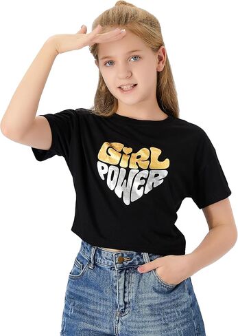 Dvenki Stylish Graphics Bright Base Color - Cute Crop Top for Little & Big Girls - Summer T-Shirt Clothes Tween Size 6-18 in Kuwait