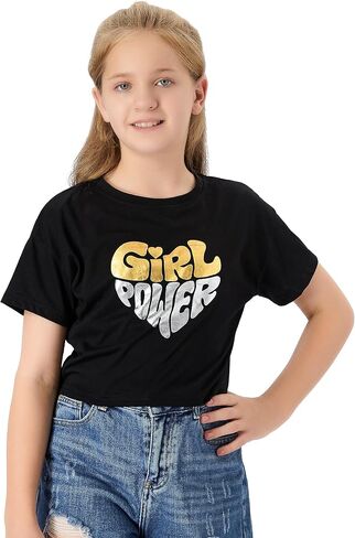 Dvenki Stylish Graphics Bright Base Color - Cute Crop Top for Little & Big Girls - Summer T-Shirt Clothes Tween Size 6-18 in Kuwait