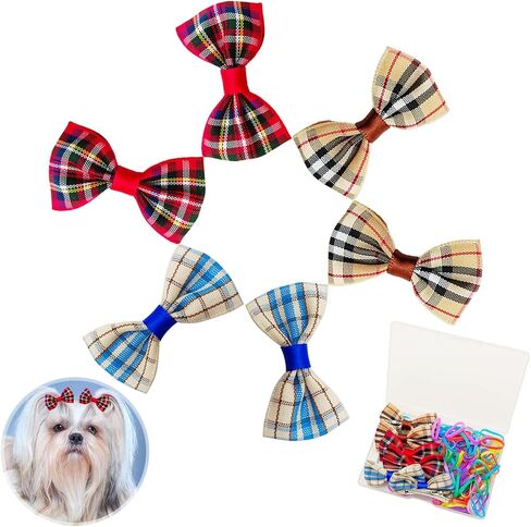 مشابك شعر الكلاب من بينسيو، أقواس شعر الحيوانات الأليفة، 6 قطع/3 أزواج من مشابك شعر الكلاب للقطط والكلاب، 100 شريط مطاطي، صندوق تخزين مشابك شعر الجرو (نقاط) in Kuwait