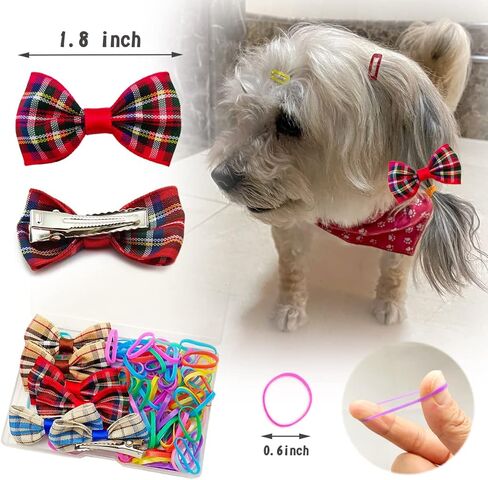 مشابك شعر الكلاب من بينسيو، أقواس شعر الحيوانات الأليفة، 6 قطع/3 أزواج من مشابك شعر الكلاب للقطط والكلاب، 100 شريط مطاطي، صندوق تخزين مشابك شعر الجرو (نقاط) in Kuwait