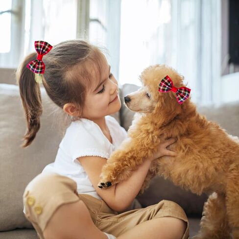 مشابك شعر الكلاب من بينسيو، أقواس شعر الحيوانات الأليفة، 6 قطع/3 أزواج من مشابك شعر الكلاب للقطط والكلاب، 100 شريط مطاطي، صندوق تخزين مشابك شعر الجرو (نقاط) in Kuwait