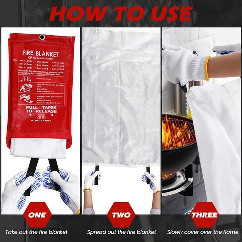 Copkim 4 مجموعات بطانية حريق الطوارئ للمنزل، بطانية إخماد الحرائق، بطانية حرارية، بطانيات حريق مع صفارات الطوارئ، وخطافات وقفازات للمطبخ، الموقد، السيارة، المكتب، 39.3 بوصة × 39.3 بوصة in Kuwait