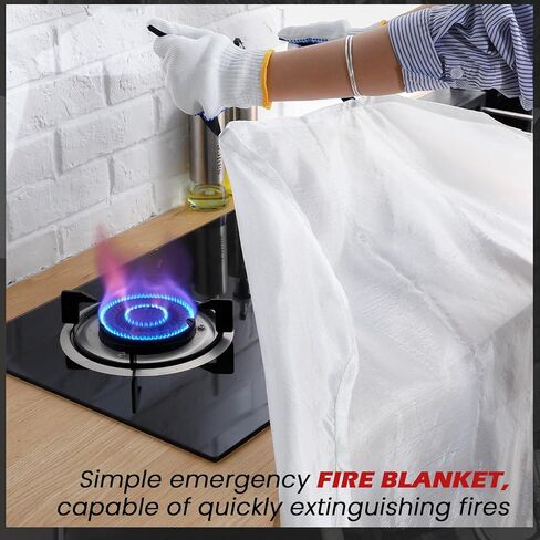 Copkim 4 مجموعات بطانية حريق الطوارئ للمنزل، بطانية إخماد الحرائق، بطانية حرارية، بطانيات حريق مع صفارات الطوارئ، وخطافات وقفازات للمطبخ، الموقد، السيارة، المكتب، 39.3 بوصة × 39.3 بوصة in Kuwait