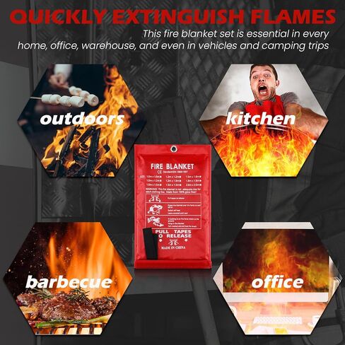 Copkim 4 مجموعات بطانية حريق الطوارئ للمنزل، بطانية إخماد الحرائق، بطانية حرارية، بطانيات حريق مع صفارات الطوارئ، وخطافات وقفازات للمطبخ، الموقد، السيارة، المكتب، 39.3 بوصة × 39.3 بوصة in Kuwait