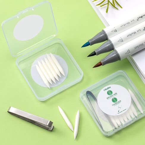 Ohuhu Markers Replacement Super Brush Nibs of Honolulu & Honolulu B Series - Pack of 8 - A Tweezer included - Comes in A Storage Box in Saudi Arabia