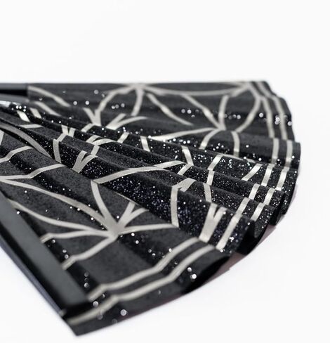 Large Glitter Flower of Life Folding Clack Hand Fan with HOLSTER for Women/Men Rave, EDM, Festival, Drag, Clubs, Bachelorette Parties (Black/Gold Glitter) in Kuwait