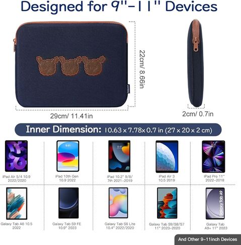 حقيبة حمل الكمبيوتر اللوحي Dadanism مقاس 9-11 بوصة مطرزة تناسب iPad 9/8/7th Gen 10.2، iPad Pro 11 M2 2022، iPad Air 5/4th 10.9، iPad 10th 10.9، Galaxy Tab A8/S9/S8/S9 FE، أبيض كلب in Kuwait