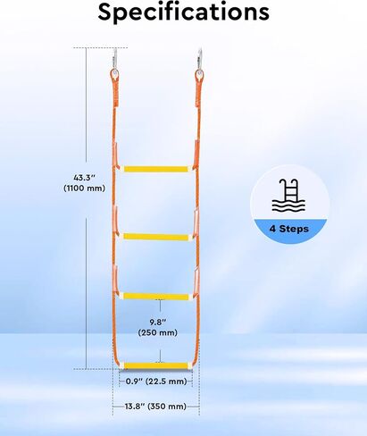 Boat Rope Ladder, 4 Step - Heavy-Duty Polyester with 400Lbs Max Load, 14mm Reinforced Line & Sturdy Resin Steps - Perfect for Inflatables, Kayaks, Motorboats & Canoeing-Outdoor Water Sports Accessory in Saudi Arabia