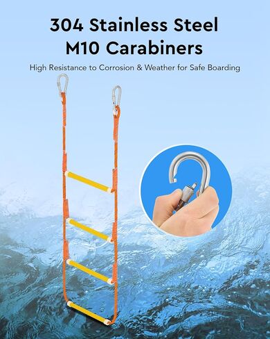 Boat Rope Ladder, 4 Step - Heavy-Duty Polyester with 400Lbs Max Load, 14mm Reinforced Line & Sturdy Resin Steps - Perfect for Inflatables, Kayaks, Motorboats & Canoeing-Outdoor Water Sports Accessory in Saudi Arabia