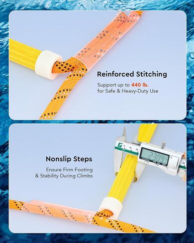 Boat Rope Ladder, 4 Step - Heavy-Duty Polyester with 400Lbs Max Load, 14mm Reinforced Line & Sturdy Resin Steps - Perfect for Inflatables, Kayaks, Motorboats & Canoeing-Outdoor Water Sports Accessory in Saudi Arabia