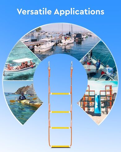 Boat Rope Ladder, 4 Step - Heavy-Duty Polyester with 400Lbs Max Load, 14mm Reinforced Line & Sturdy Resin Steps - Perfect for Inflatables, Kayaks, Motorboats & Canoeing-Outdoor Water Sports Accessory in Saudi Arabia