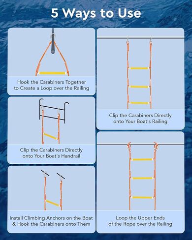 Boat Rope Ladder, 4 Step - Heavy-Duty Polyester with 400Lbs Max Load, 14mm Reinforced Line & Sturdy Resin Steps - Perfect for Inflatables, Kayaks, Motorboats & Canoeing-Outdoor Water Sports Accessory in Saudi Arabia