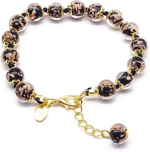 Authentic Murano Glass Bracelet Handmade In Italy Black Aventurine Beads Hand Blown Glass in Saudi Arabia