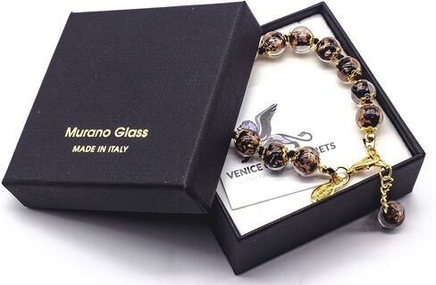 Authentic Murano Glass Bracelet Handmade In Italy Black Aventurine Beads Hand Blown Glass in Saudi Arabia