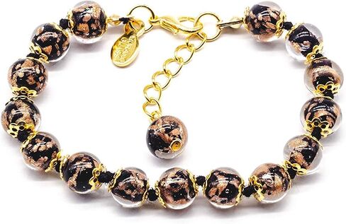 Authentic Murano Glass Bracelet Handmade In Italy Black Aventurine Beads Hand Blown Glass in Saudi Arabia