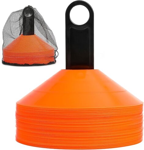ZLMXXT Disc Cones (Set of 50) - Agility Soccer Cones with Carry Holder and Bag, Used for Sports Training, Football, Basketball, Coaching, Practice Equipment, Kids (Bright Orange) in Saudi Arabia