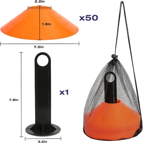 ZLMXXT Disc Cones (Set of 50) - Agility Soccer Cones with Carry Holder and Bag, Used for Sports Training, Football, Basketball, Coaching, Practice Equipment, Kids (Bright Orange) in Saudi Arabia