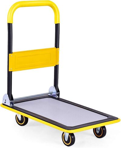 S AFSTAR Folding Push Cart Dolly, Rolling Platform Cart for Garage Warehouse, Portable Flatbed Cart with Non-Slip Swivel Casters (330Lbs Load-Bearing Capacity, Yellow) in Saudi Arabia