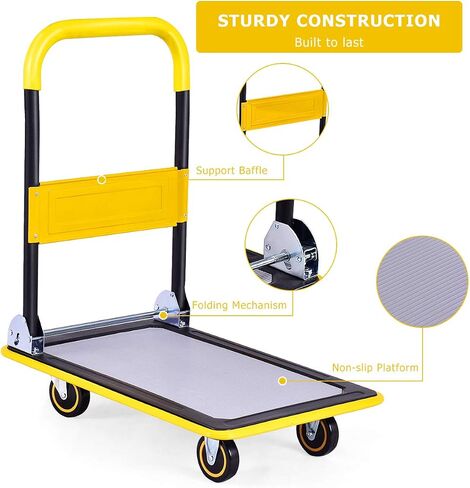 S AFSTAR Folding Push Cart Dolly, Rolling Platform Cart for Garage Warehouse, Portable Flatbed Cart with Non-Slip Swivel Casters (330Lbs Load-Bearing Capacity, Yellow) in Saudi Arabia
