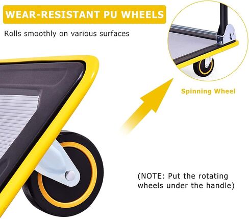 S AFSTAR Folding Push Cart Dolly, Rolling Platform Cart for Garage Warehouse, Portable Flatbed Cart with Non-Slip Swivel Casters (330Lbs Load-Bearing Capacity, Yellow) in Saudi Arabia